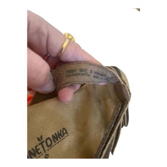 Minnetonka Leather Copper Multi Strap Slip On Casual Sandals Size 8 - Picture 4 of 5